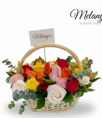 Jolly - Canasta de rosas multicolor
