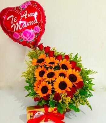 sunflowers and roses