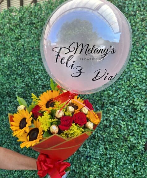 RAMO CON GIRASOLES Y CHOCOLATES